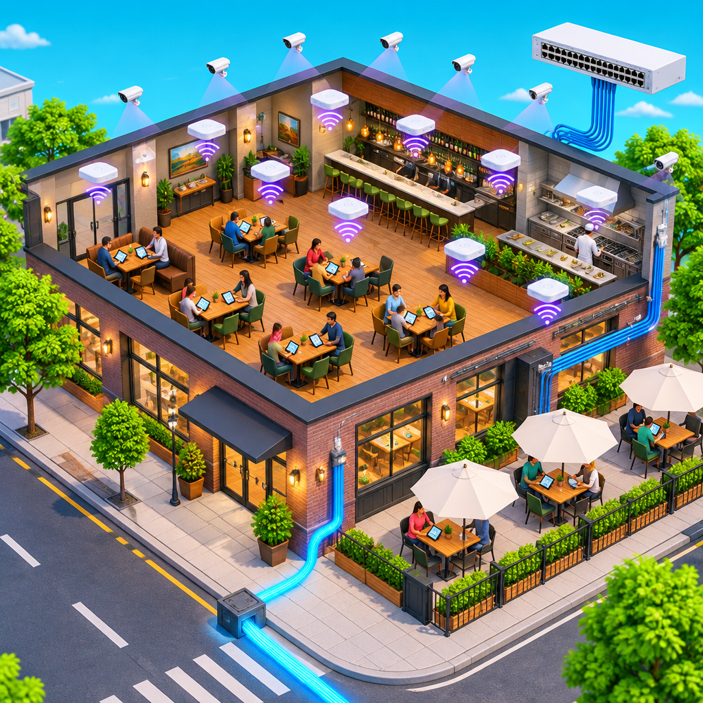 Unicorn IT Group Restaurant Fixed Poor Wi-Fi Coverage for Guest Wireless and Tablet Ordering illustration