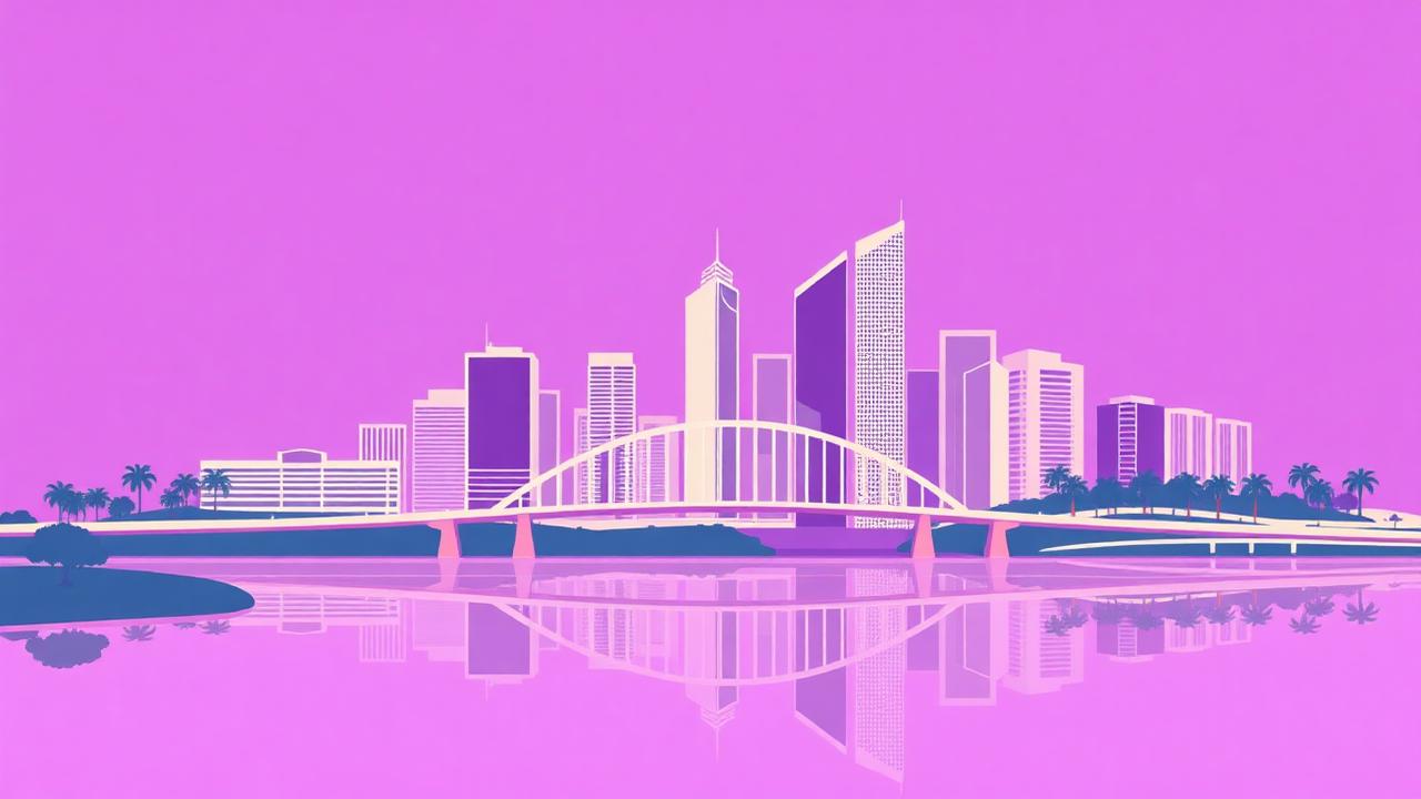 Illustrated Brisbane skyline with the Story Bridge and Brisbane River