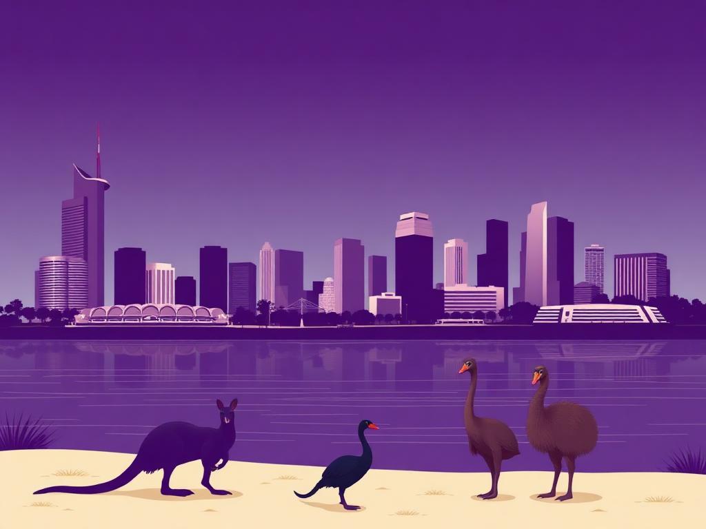 Illustrated Perth skyline across the Swan River