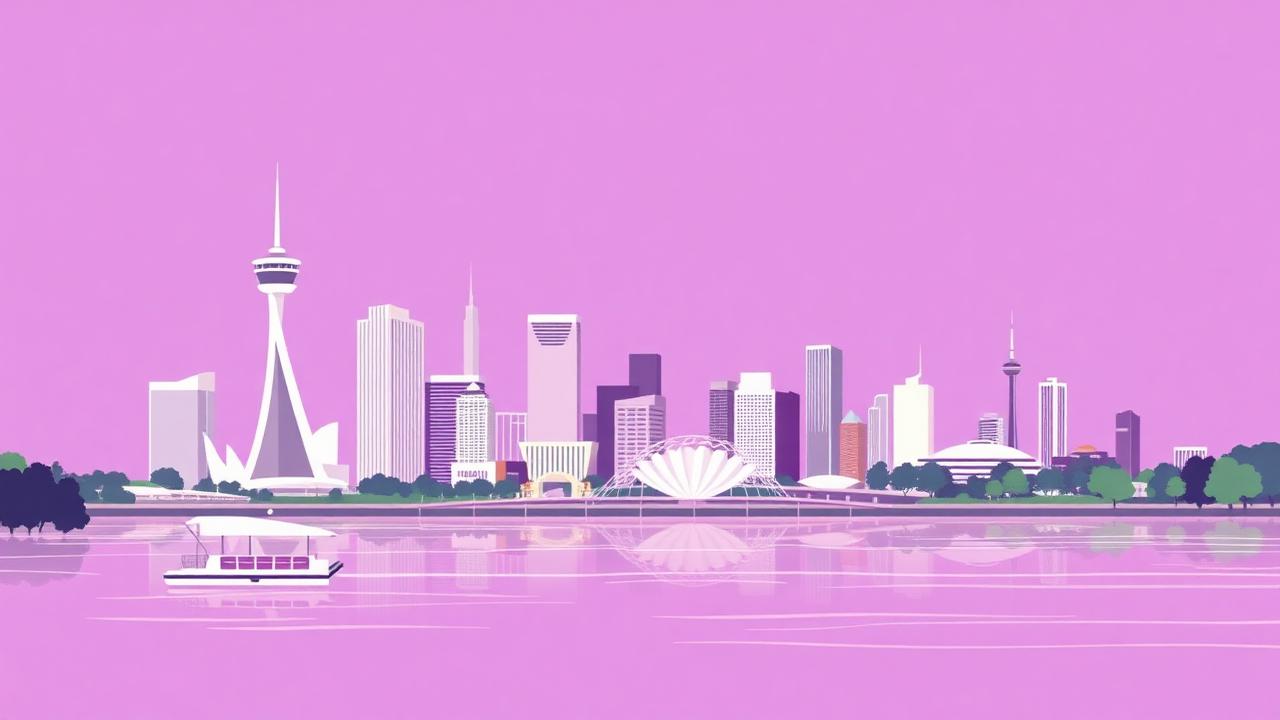 Illustrated Perth skyline across the Swan River
