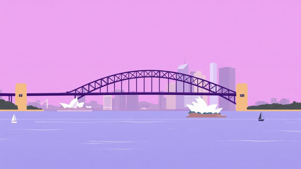 Illustrated Sydney Harbour Bridge and Opera House skyline