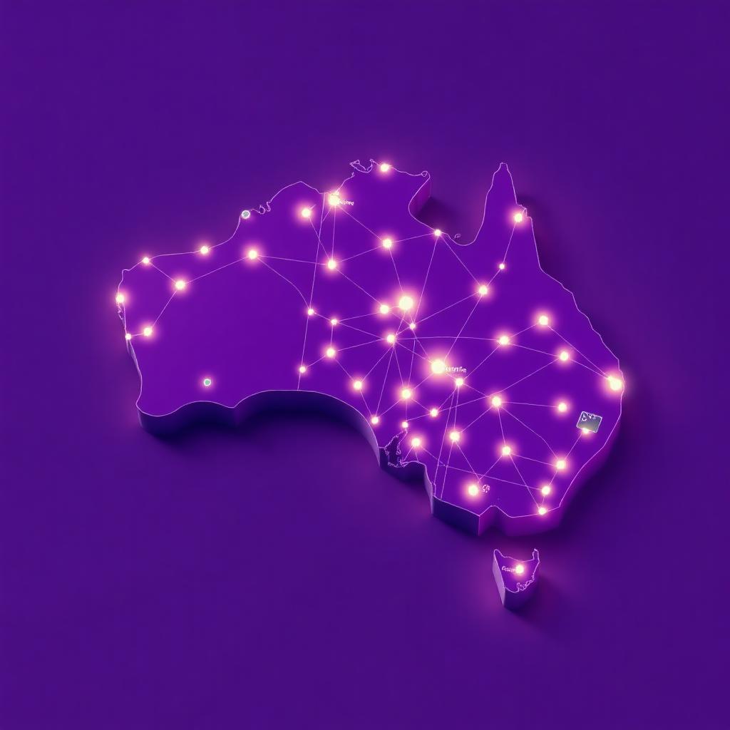 Map of Australia showing Unicorn IT Group service coverage and connected cities