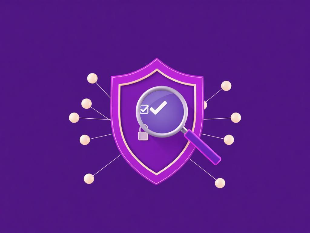 Audit and compliance services illustration showing a shield, magnifying glass and checklist