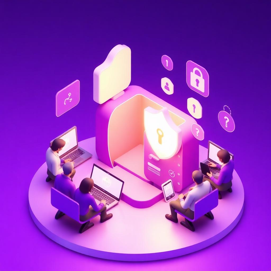 Team password management illustration showing secure vaults and shared credentials